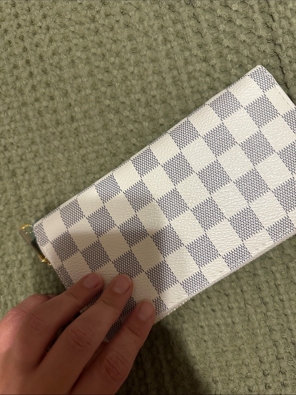 Checkered White and Gray Zip Wallet